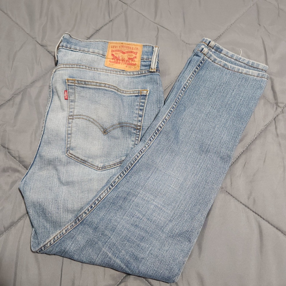 Levi's 519 Jeans Men's 36x34 Extreme Skinny Light Wash Blue Denim - Read Size